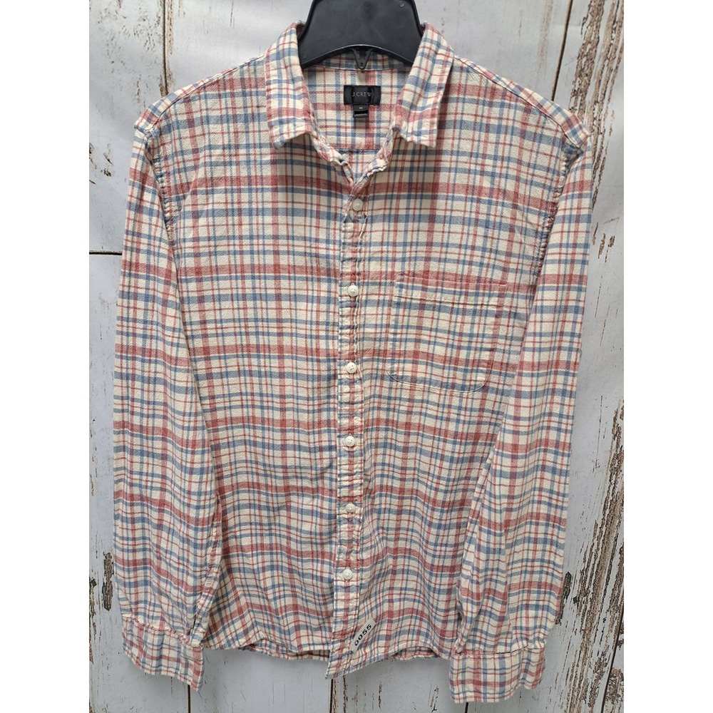 J Crew Men's Long-Sleeved Button-Up Red/Blue/White Checkered Shirt